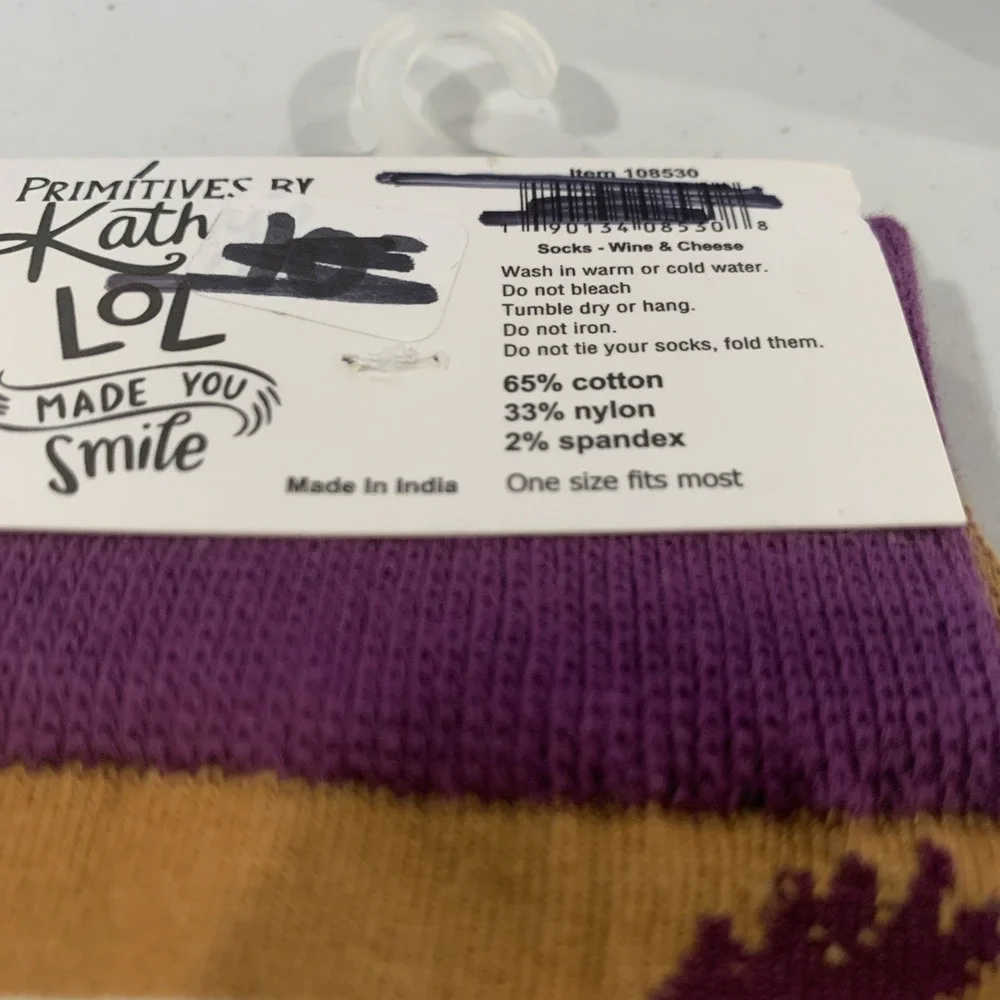 Primitives By Kathy. Wine And‎ Cheese LOL Socks